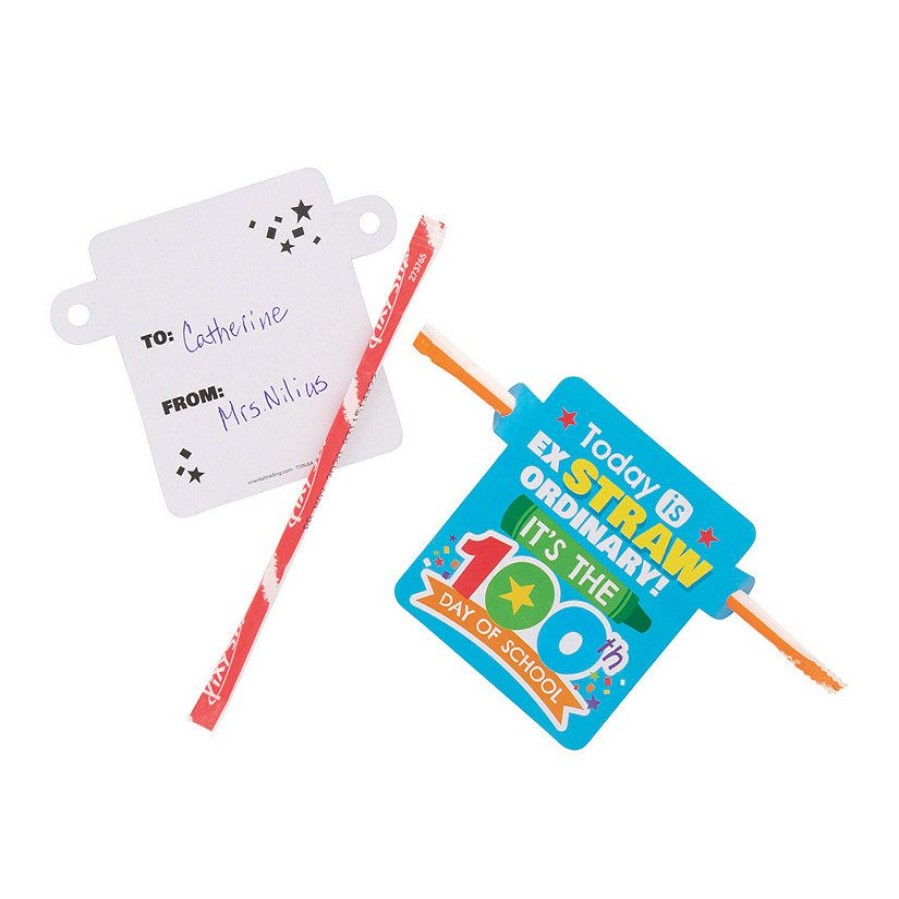 Soft & Chewy Candy * | Ex-Straw Ordinary 100Th Day Of School Pixy Stix With Card 36 Pc.